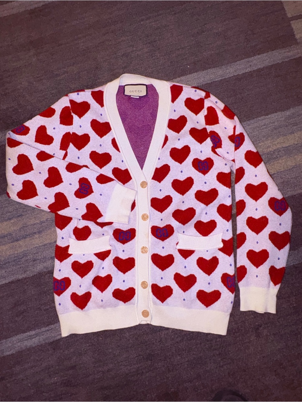 Gucci Les Pommes cotton heart-print V-neck cardigan